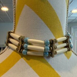 Blue and White Beaded Choker Necklace